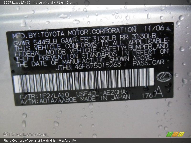 Mercury Metallic / Light Gray 2007 Lexus LS 460