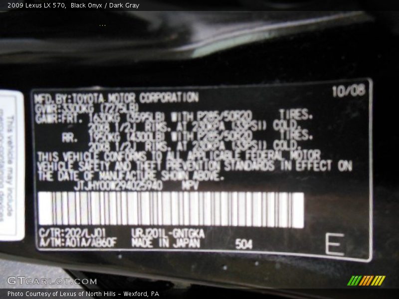 Black Onyx / Dark Gray 2009 Lexus LX 570