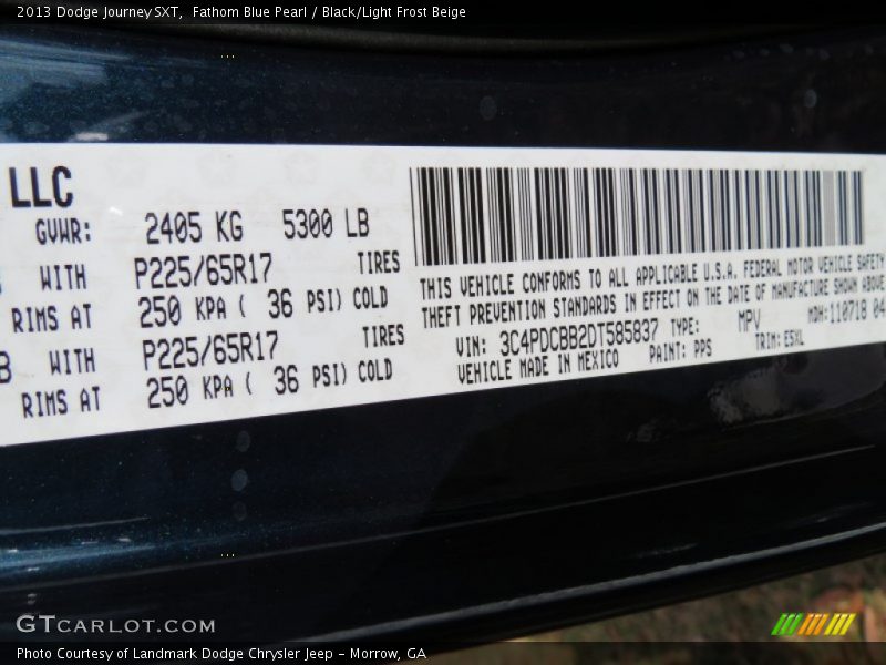 Fathom Blue Pearl / Black/Light Frost Beige 2013 Dodge Journey SXT