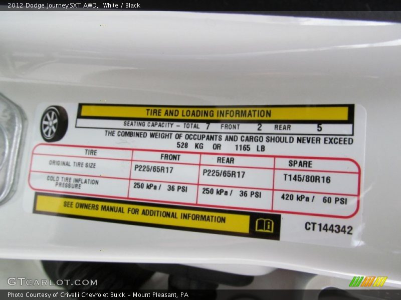 White / Black 2012 Dodge Journey SXT AWD