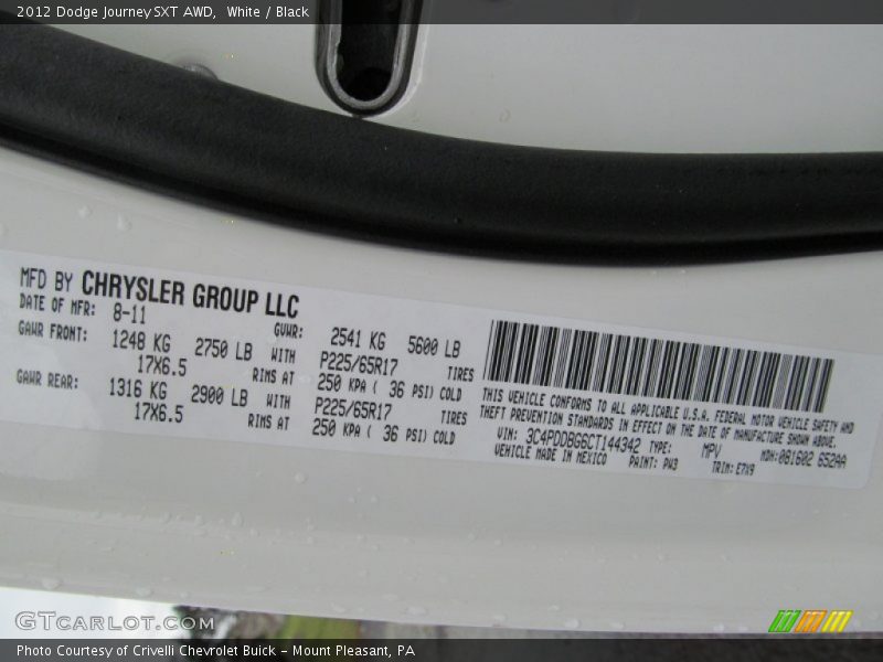White / Black 2012 Dodge Journey SXT AWD