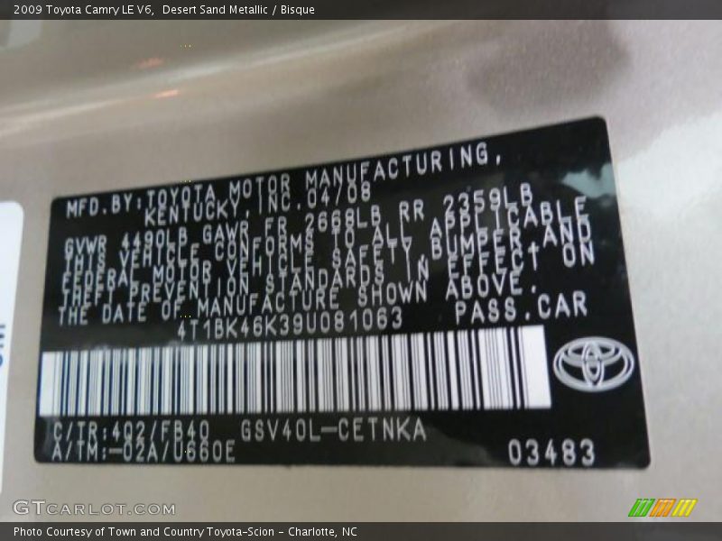 Desert Sand Metallic / Bisque 2009 Toyota Camry LE V6