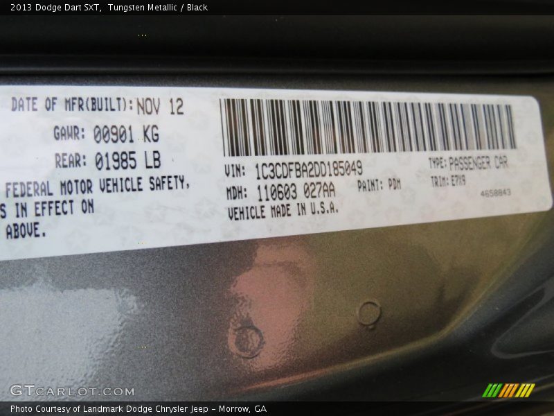 Tungsten Metallic / Black 2013 Dodge Dart SXT