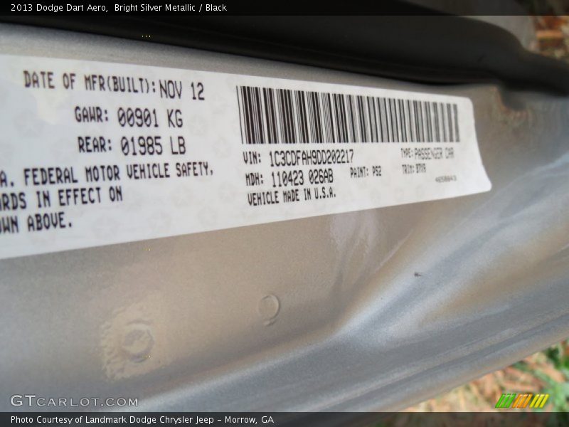 2013 Dart Aero Bright Silver Metallic Color Code PS2