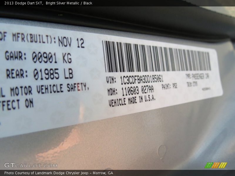 Bright Silver Metallic / Black 2013 Dodge Dart SXT