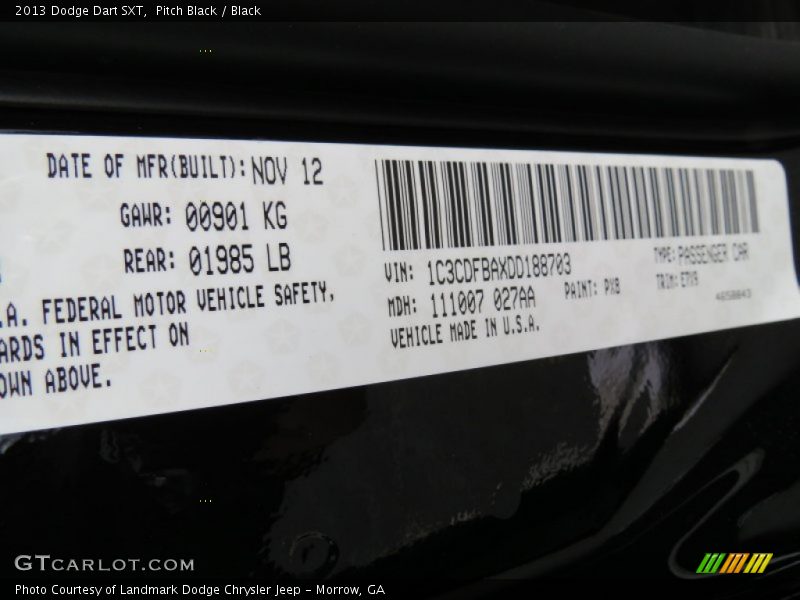 Pitch Black / Black 2013 Dodge Dart SXT