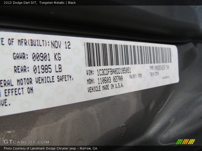 Tungsten Metallic / Black 2013 Dodge Dart SXT