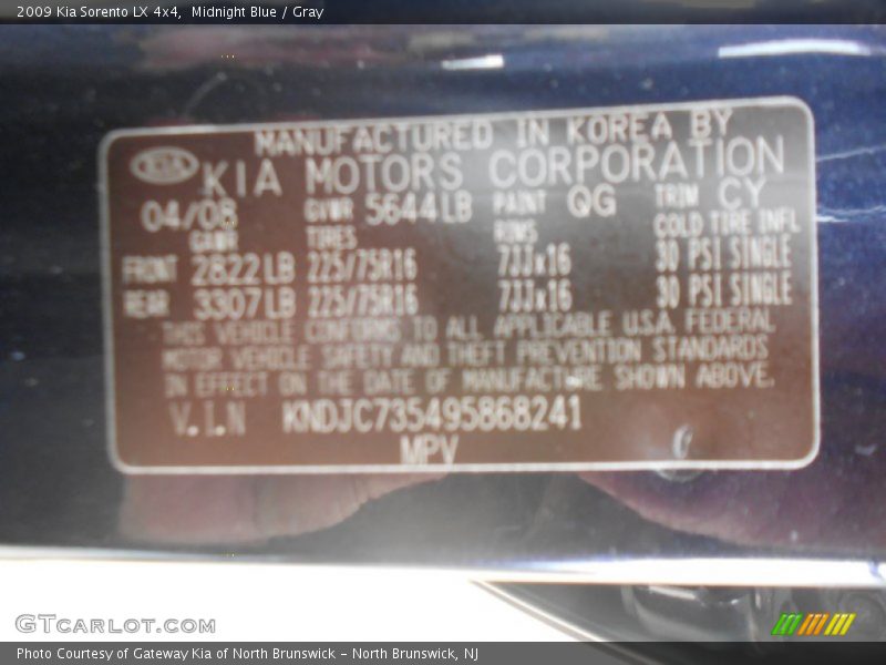 Midnight Blue / Gray 2009 Kia Sorento LX 4x4