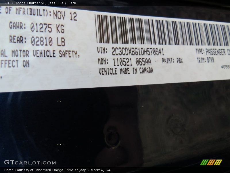 Jazz Blue / Black 2013 Dodge Charger SE