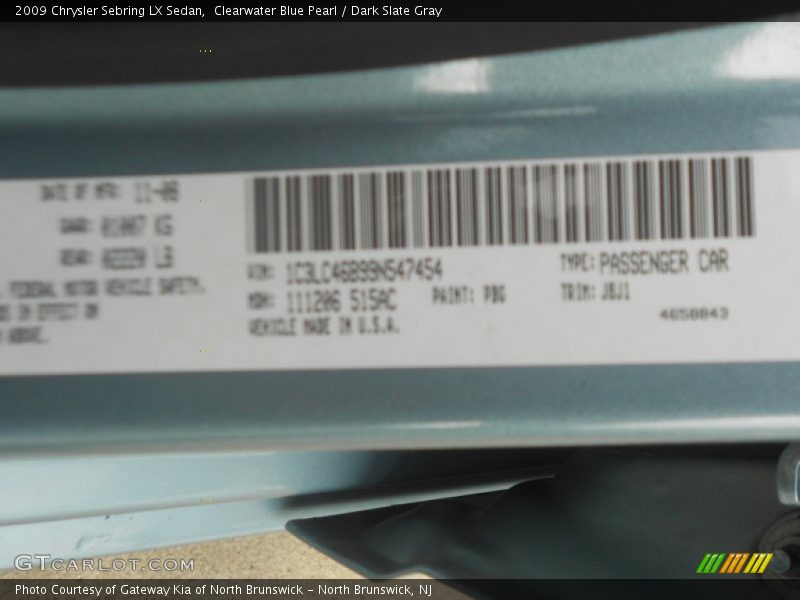 Clearwater Blue Pearl / Dark Slate Gray 2009 Chrysler Sebring LX Sedan