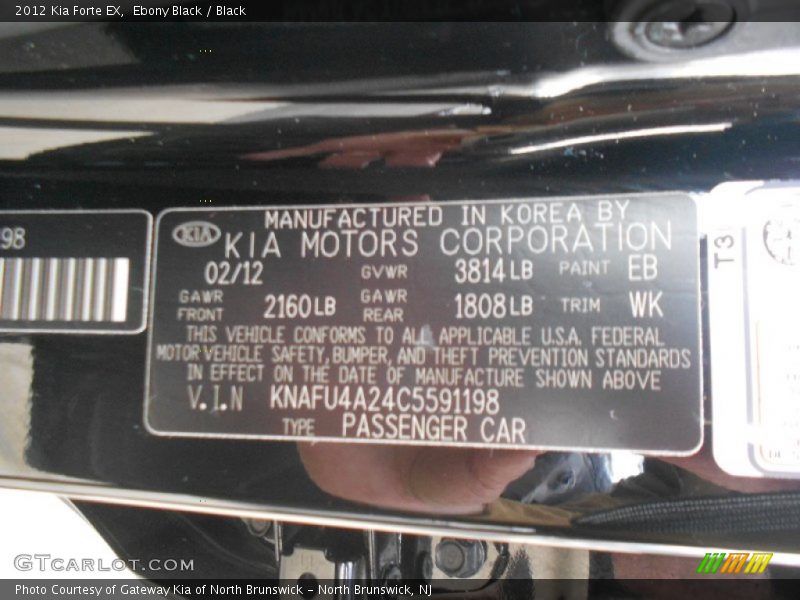 Ebony Black / Black 2012 Kia Forte EX