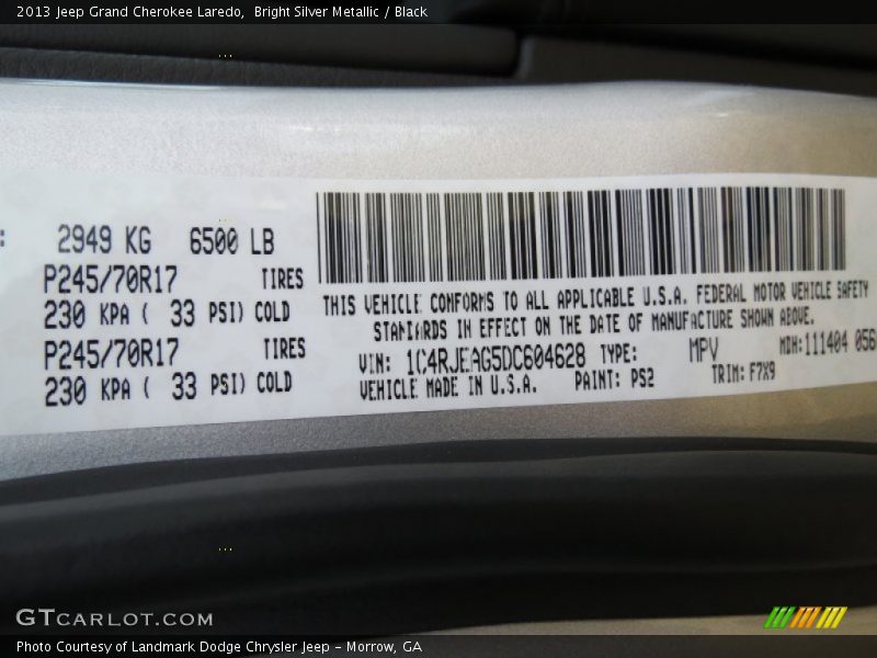 Bright Silver Metallic / Black 2013 Jeep Grand Cherokee Laredo