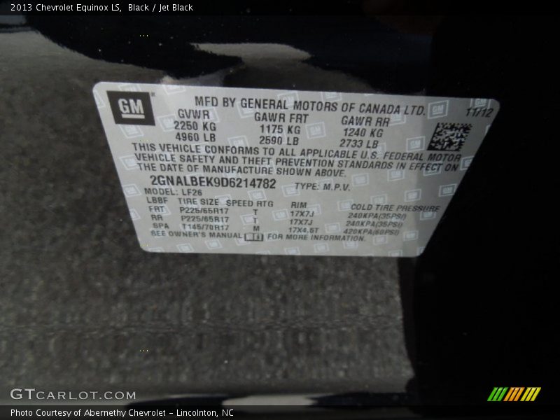 Black / Jet Black 2013 Chevrolet Equinox LS