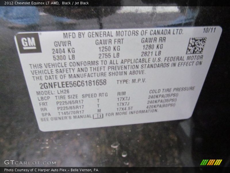 Black / Jet Black 2012 Chevrolet Equinox LT AWD