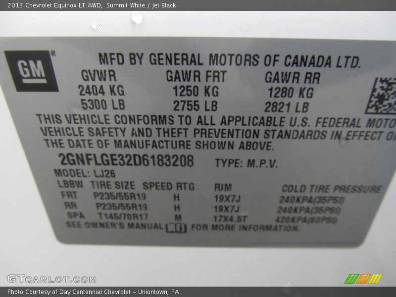 Summit White / Jet Black 2013 Chevrolet Equinox LT AWD