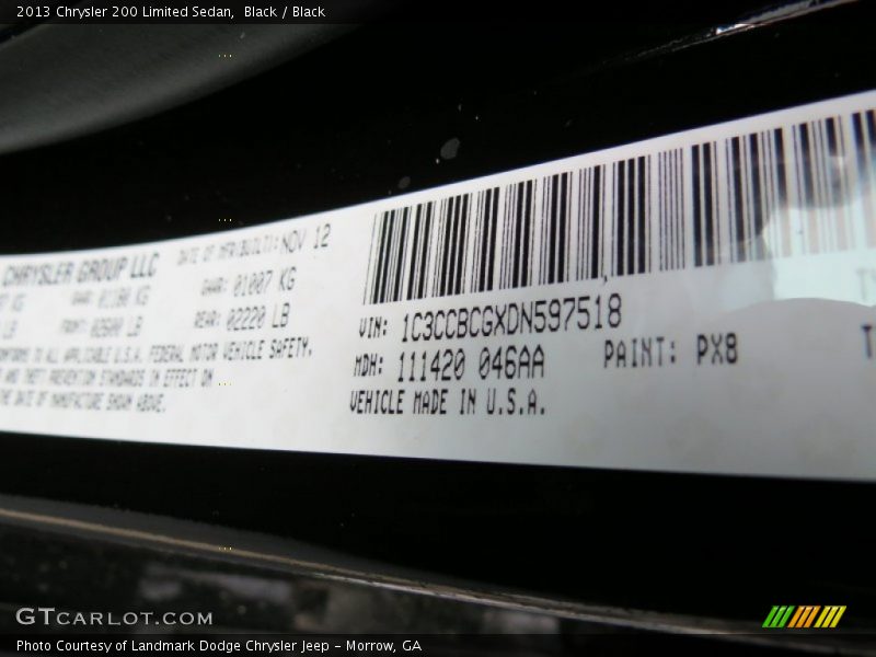 Black / Black 2013 Chrysler 200 Limited Sedan