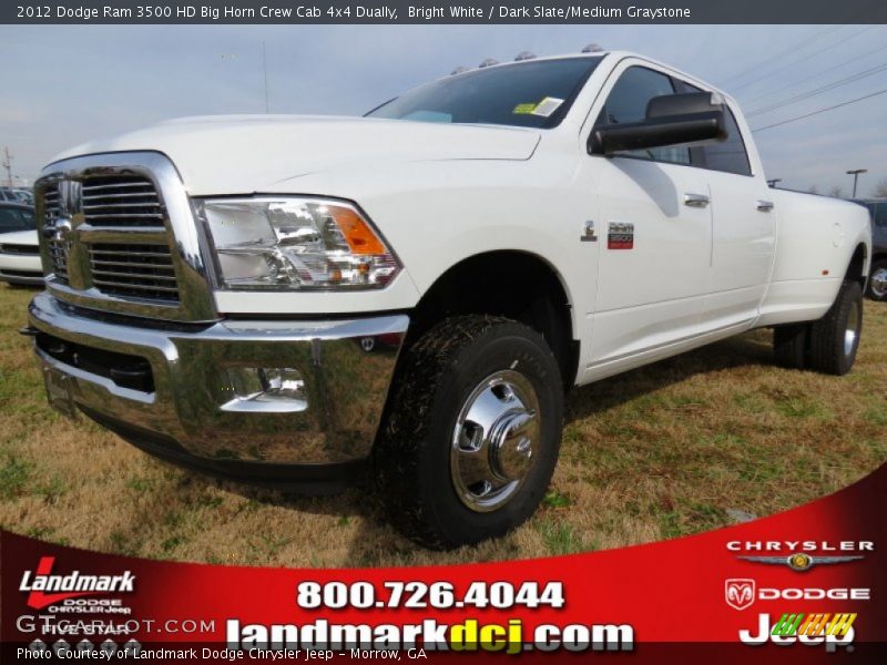 Bright White / Dark Slate/Medium Graystone 2012 Dodge Ram 3500 HD Big Horn Crew Cab 4x4 Dually