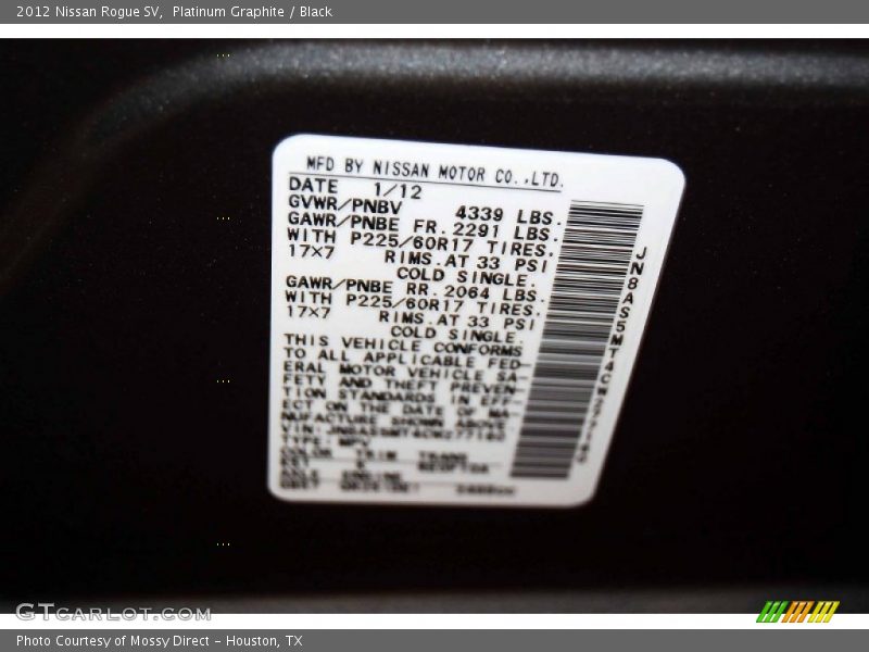 Platinum Graphite / Black 2012 Nissan Rogue SV
