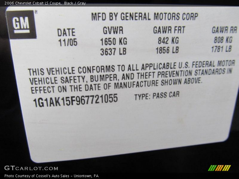 Black / Gray 2006 Chevrolet Cobalt LS Coupe