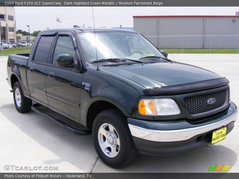 Dark Highland Green Metallic / Medium Parchment Beige 2003 Ford F150 XLT SuperCrew