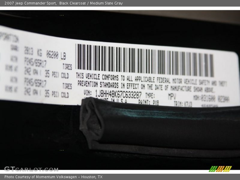 Black Clearcoat / Medium Slate Gray 2007 Jeep Commander Sport