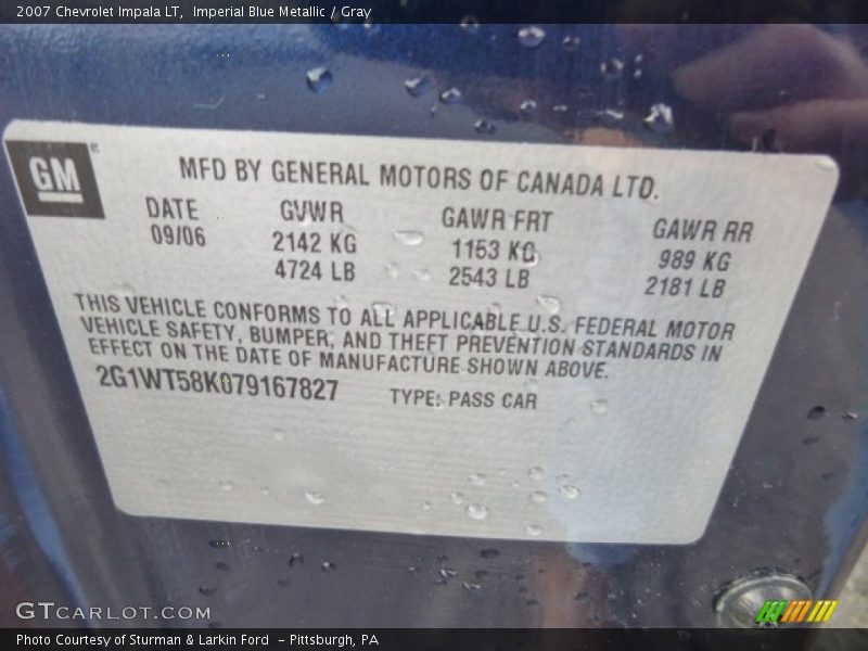 Imperial Blue Metallic / Gray 2007 Chevrolet Impala LT