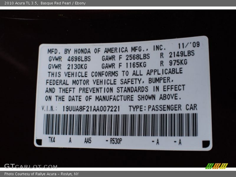 Basque Red Pearl / Ebony 2010 Acura TL 3.5