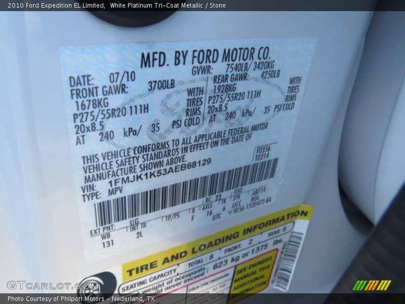 White Platinum Tri-Coat Metallic / Stone 2010 Ford Expedition EL Limited