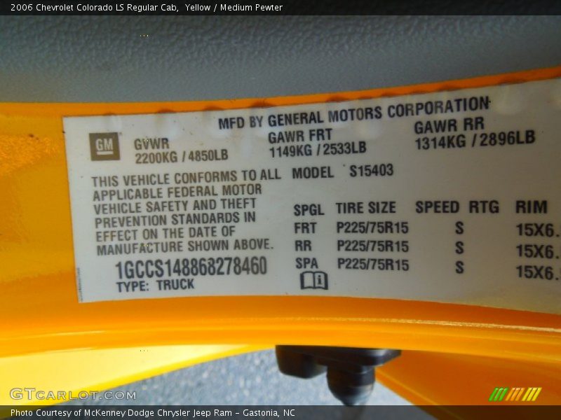 Yellow / Medium Pewter 2006 Chevrolet Colorado LS Regular Cab