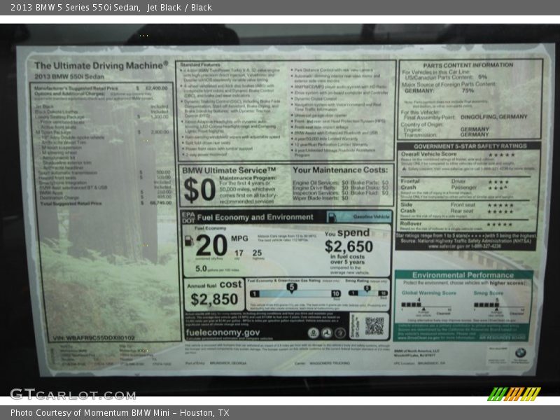 Jet Black / Black 2013 BMW 5 Series 550i Sedan