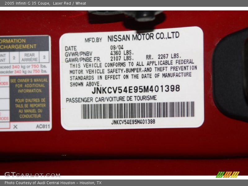 Laser Red / Wheat 2005 Infiniti G 35 Coupe