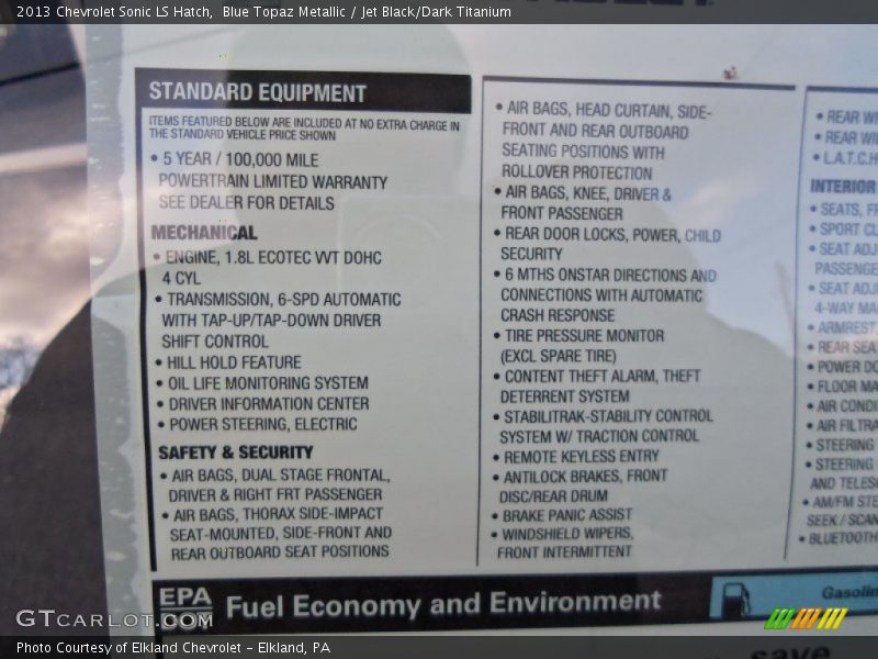  2013 Sonic LS Hatch Window Sticker