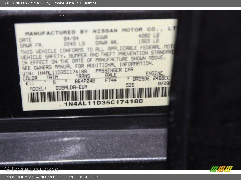 Smoke Metallic / Charcoal 2005 Nissan Altima 2.5 S