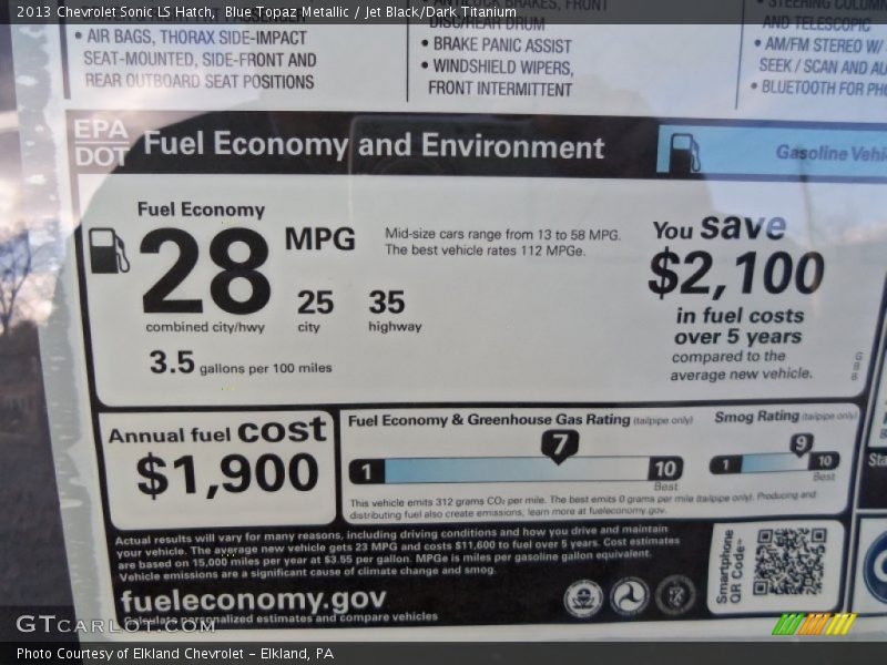  2013 Sonic LS Hatch Window Sticker