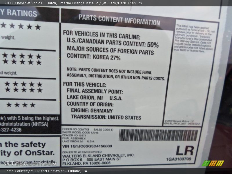 Inferno Orange Metallic / Jet Black/Dark Titanium 2013 Chevrolet Sonic LT Hatch