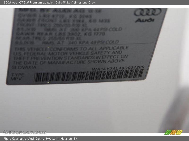 Calla White / Limestone Grey 2009 Audi Q7 3.6 Premium quattro