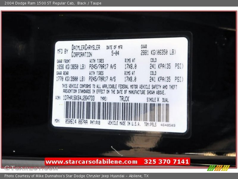 Black / Taupe 2004 Dodge Ram 1500 ST Regular Cab