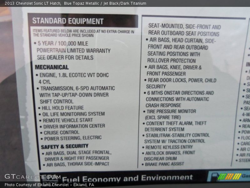Blue Topaz Metallic / Jet Black/Dark Titanium 2013 Chevrolet Sonic LT Hatch