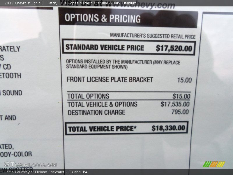 Blue Topaz Metallic / Jet Black/Dark Titanium 2013 Chevrolet Sonic LT Hatch