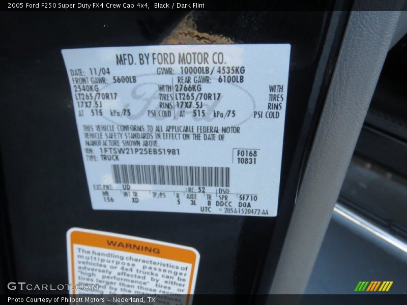 Black / Dark Flint 2005 Ford F250 Super Duty FX4 Crew Cab 4x4