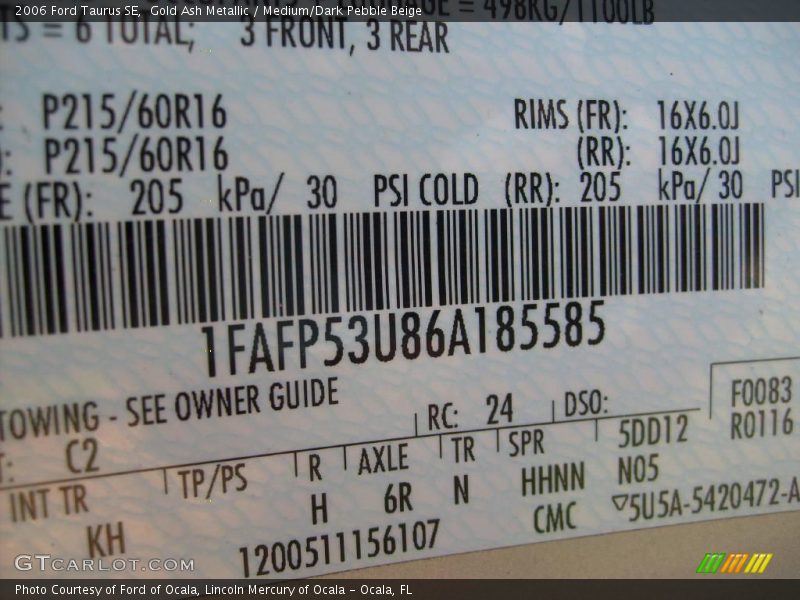 Gold Ash Metallic / Medium/Dark Pebble Beige 2006 Ford Taurus SE