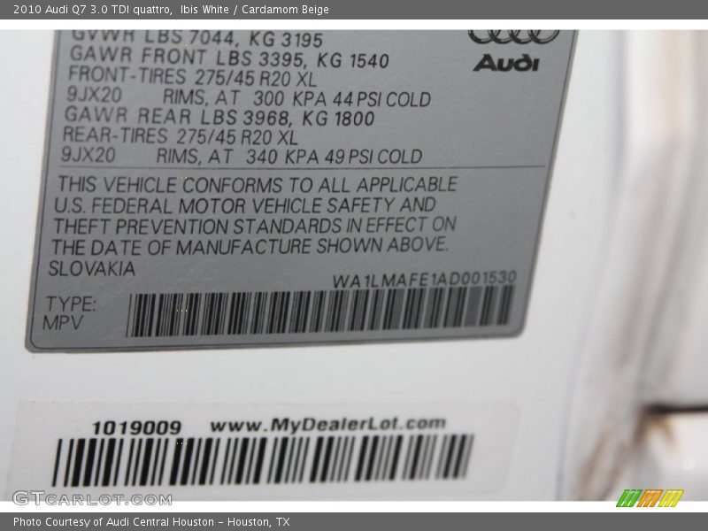 Ibis White / Cardamom Beige 2010 Audi Q7 3.0 TDI quattro