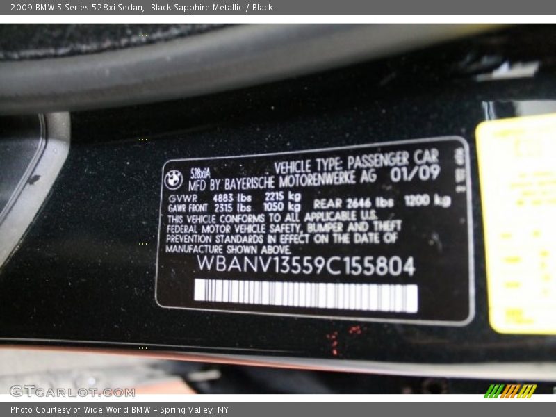 Black Sapphire Metallic / Black 2009 BMW 5 Series 528xi Sedan
