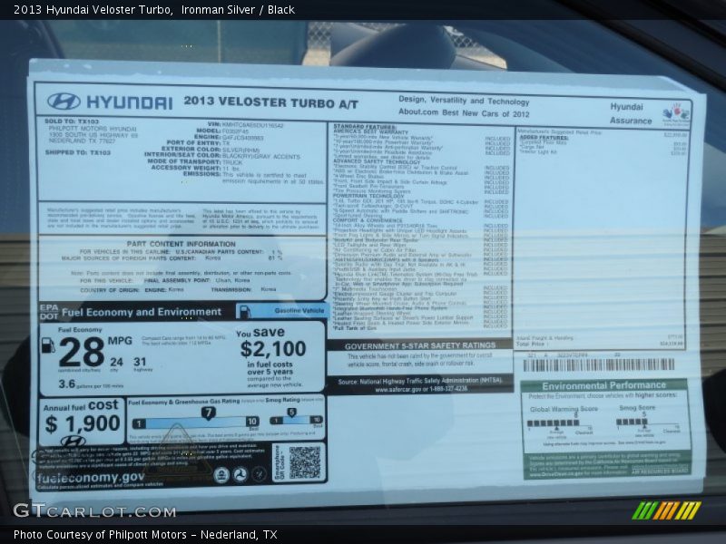  2013 Veloster Turbo Window Sticker