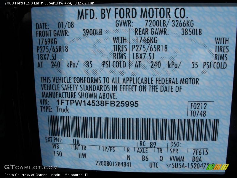 Black / Tan 2008 Ford F150 Lariat SuperCrew 4x4