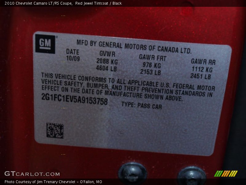 Red Jewel Tintcoat / Black 2010 Chevrolet Camaro LT/RS Coupe