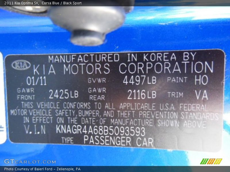 2011 Optima SX Corsa Blue Color Code H0