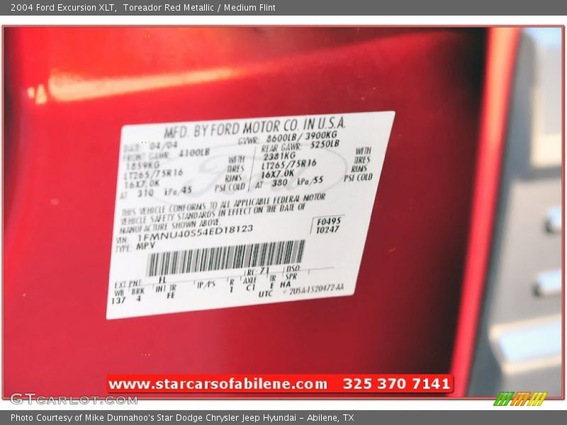 Toreador Red Metallic / Medium Flint 2004 Ford Excursion XLT