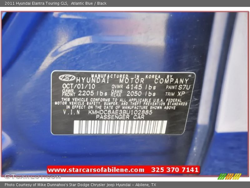 Atlantic Blue / Black 2011 Hyundai Elantra Touring GLS