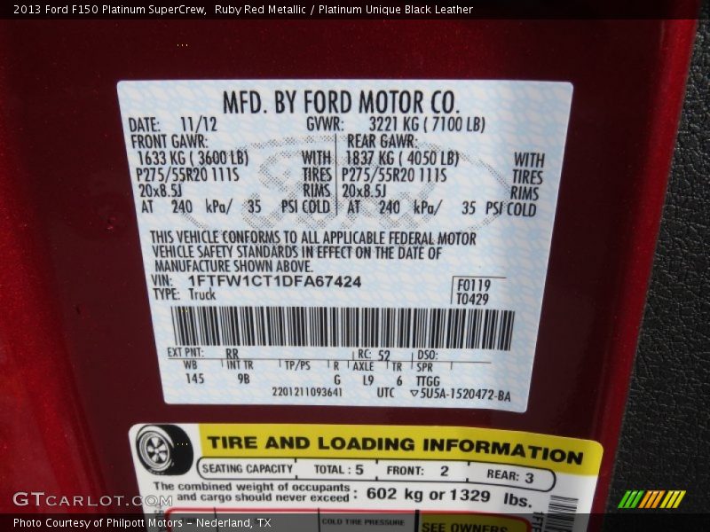 Ruby Red Metallic / Platinum Unique Black Leather 2013 Ford F150 Platinum SuperCrew